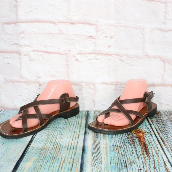 *Nimrod Unisex Brown Leather Casual Slingback Biblical Strappy Sandals Size __ - Picture 2 of 10